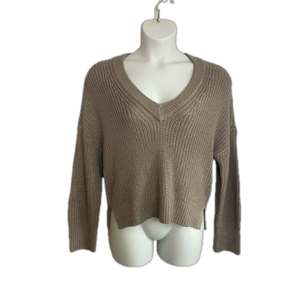 Abercrombie & Fitch Neutral Sand Gray Knit V Neck Oversized Boxy Sweater SKU0560